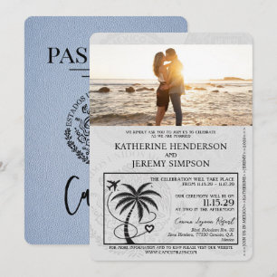 Convite Dusty Blue Cancun Passaporte Casamento