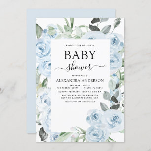 Convite Dusty Blue Chá de fraldas Floral Greenerescência C