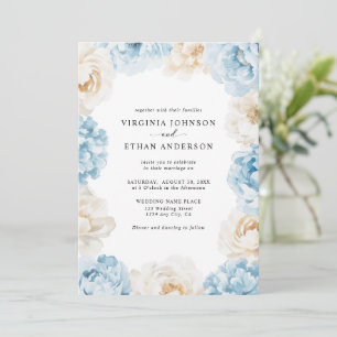 Convite Dusty Blue Champagne Peonies Ivory Casamento Flora
