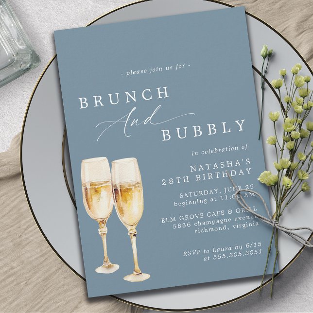 Convite Dusty Blue | Champanhe Elegante Brunch (Criador carregado)