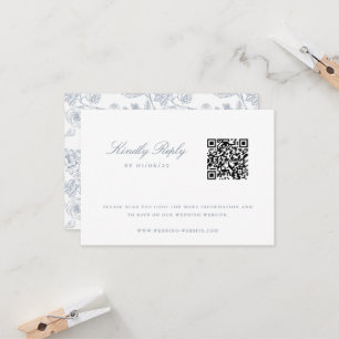 Convite Dusty Blue Chinoiserie Código QR de Casamento