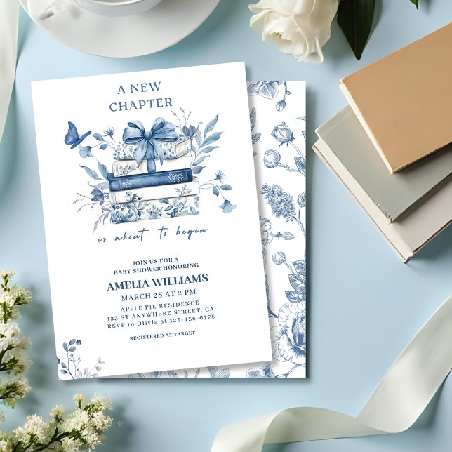 Convite Dusty blue Chinoiserie new chapter baby shower (Criador carregado)