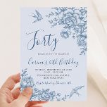 Convite Dusty Blue Chinoiserie Vintage Floral Birday<br><div class="desc">Dusty Blue Chinoiserie Vintage Convite Floral de Aniversário</div>