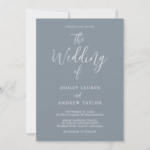 Convite Dusty Blue Cinza Simple Elegant Invitation