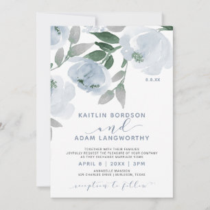 Convite Dusty Blue Cinza Watercolor Casamento Floral