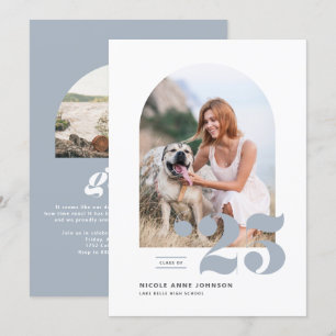 Convite Dusty Blue Classe de Graduação de Foto em Arch 202