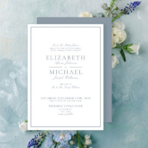 Convite Dusty Blue Classic Script Posta Casamento Brunch