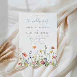 Convite Dusty Blue Colorful Rustic Wildflower Wedding