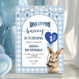 Convite Dusty Blue Coquette Little Bunny Floral Birthday
