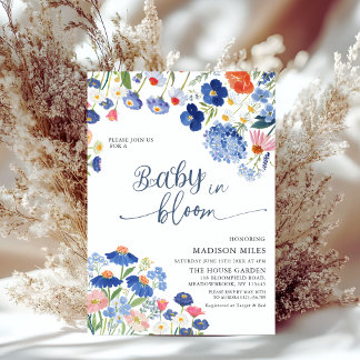 Convite Dusty Blue Cornflower Meadow Baby in Bloom Shower