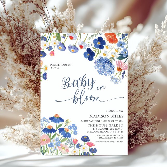 Convite Dusty Blue Cornflower Meadow Baby in Bloom Shower (Criador carregado)