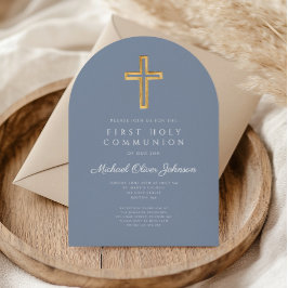 Convite Dusty Blue Cross Boy First Communch