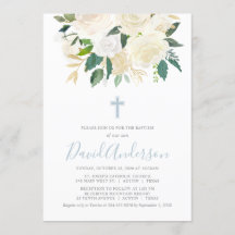 Dusty Blue Cross com Cream Florals, Boy Baptism