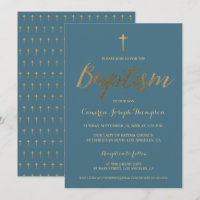 Dusty Blue Cross Dourado Baby boy Baptism