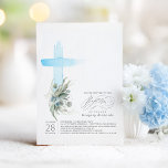 Convite Dusty Blue Cross e Sage Greenerant Baptism Elegant<br><div class="desc">Torneio botânico elegante e convites para batismo cruzado com aquarela azul</div>