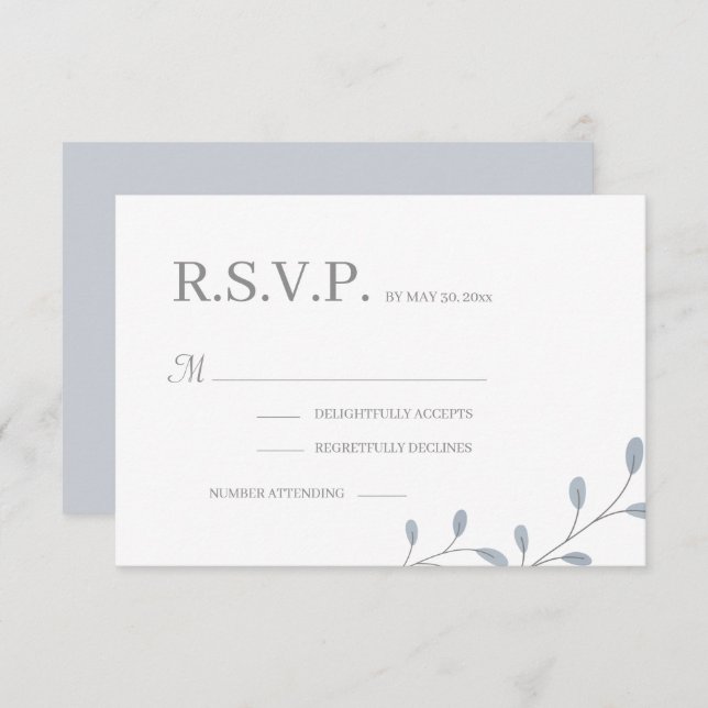 Convite Dusty Blue deixa RSVP de Casamento Chic Minimalist (Frente/Verso)