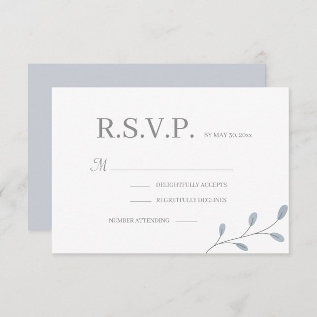 Convite Dusty Blue deixa RSVP de Casamento Minimalista (Frente/Verso)