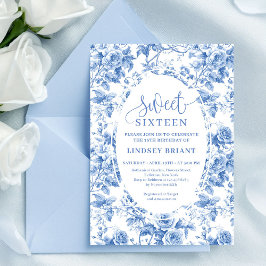 Convite Dusty Blue Digital Floral Sweet 16 Birthday Card