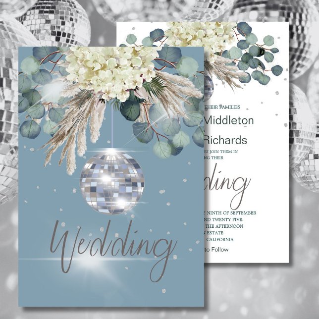 Convite Dusty Blue Disco Ball Floral Elegante Casamento (Criador carregado)
