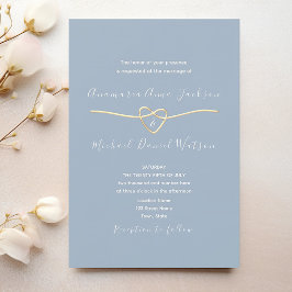Convite Dusty Blue Dourado Heart Wedding