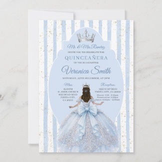 Convite Dusty Blue Dress with Bow Quinceañera Birthday