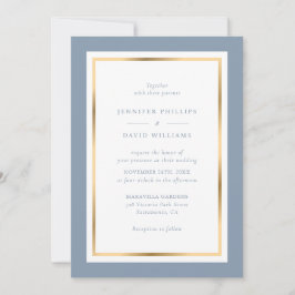 Convite Dusty Blue e Dourado Casamento Elegante