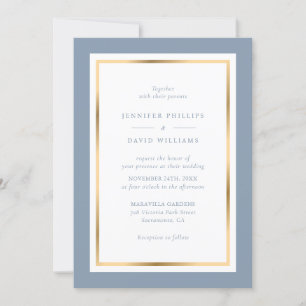 Convite Dusty Blue e Dourado Casamento Elegante