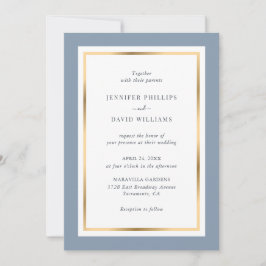 Convite Dusty Blue e Dourado Casamento Elegante
