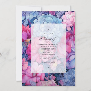 Convite Dusty Blue e Fuchsia Floral Wedding