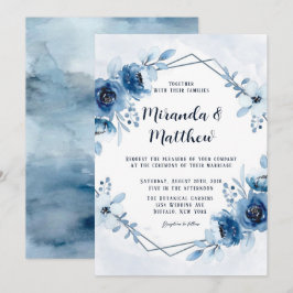 Convite Dusty Blue e Marinho Watercolor Peonies Casados In
