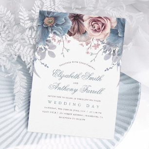 Convite Dusty Blue e Mauve Watercolor Casamento Floral