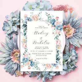 Convite Dusty Blue e Peach Elegant Floral Wedding