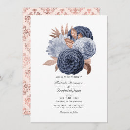 Convite Dusty Blue e Rosa Dourado Casamento Floral