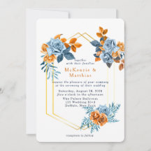Dusty Blue e Rusty Peony Casamento Dourado Floral