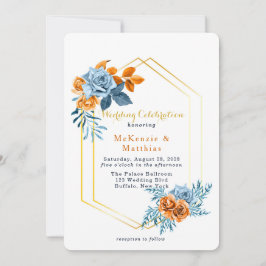 Convite Dusty Blue e Rusty Peony Casamento Dourado Floral
