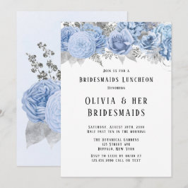 Convite Dusty Blue e Silver Floral Bridesmaides Lunchees