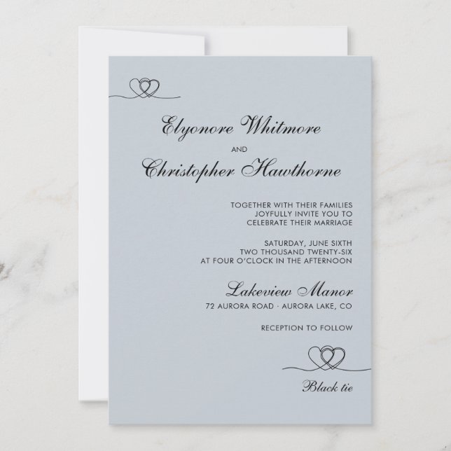 Convite Dusty Blue Elegant Chic Calligraphy Wedding (Frente)