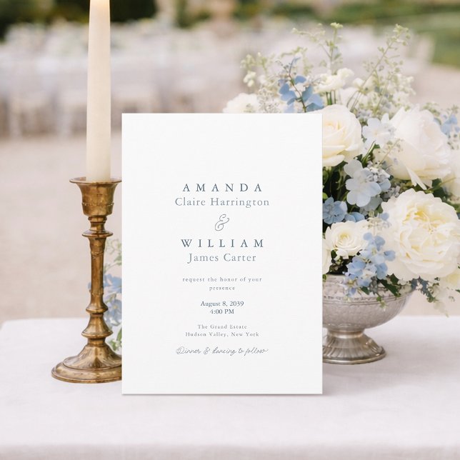 Convite Dusty Blue Elegant French Wedding Invitation (Criador carregado)