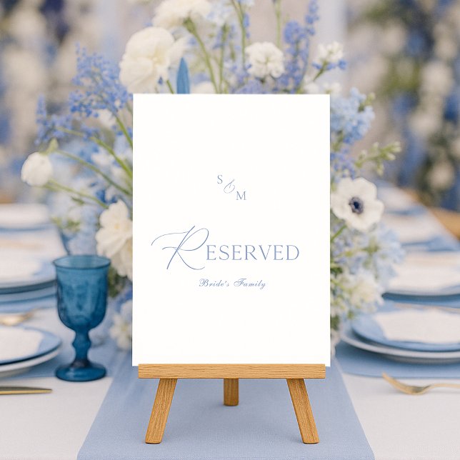 Convite Dusty Blue Elegant “Reserved” Wedding Sign (Criador carregado)