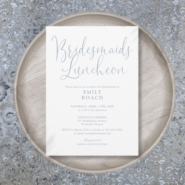 Convite Dusty Blue Elegant Script Bridesmaids Luncheon (Dusty Blue Elegant Script Bridesmaids Luncheon Invitation)