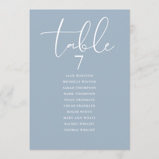 Convite Dusty Blue Elegant Seating Plan Table Number (Frente)