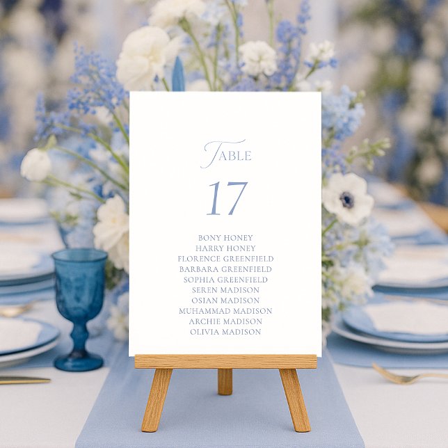 Convite Dusty Blue Elegant Table Seating Card  (Criador carregado)