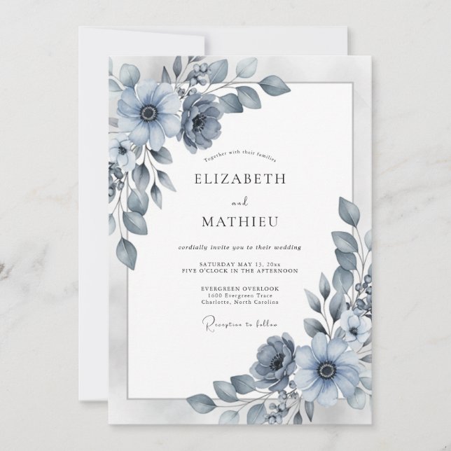 Convite Dusty Blue Elegant Winter Wedding (Frente)