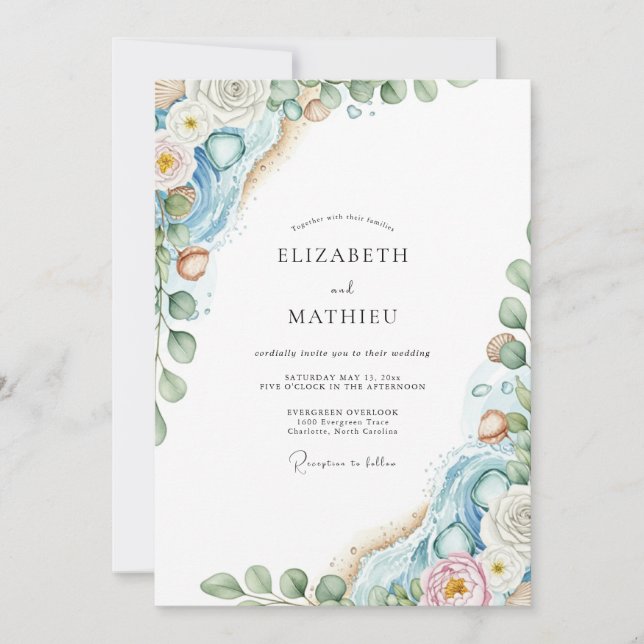 Convite Dusty Blue Ethereal Coastal Wedding (Frente)