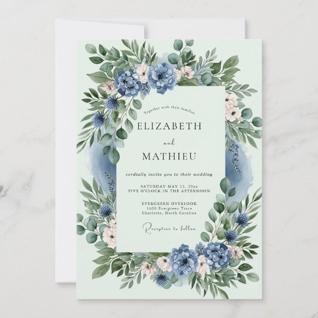 Convite Dusty Blue Ethereal Spring Wedding (Frente)