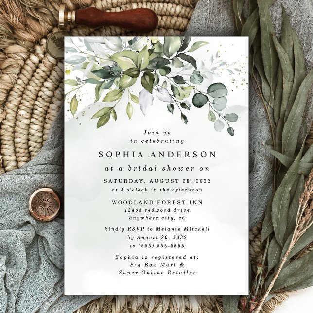 Convite Dusty Blue Eucalyptus Greenery Boho Bridal Shower (Criador carregado)