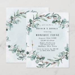 Convite Dusty Blue Eucalyptus Greenery Brunch e Bubble