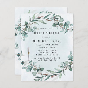 Convite Dusty Blue Eucalyptus Greenery Brunch e Bubble