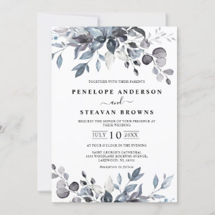 Convite Dusty Blue Eucalyptus Greenery Casamento