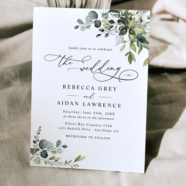 Convite Dusty Blue Eucalyptus Greenery Casamento (Criador carregado)